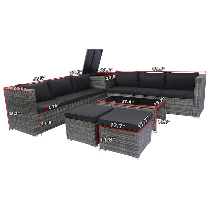 8 Piece Patio Sectional Wicker Rattan Outdoor Furniture Sofa Set with O Storage Box