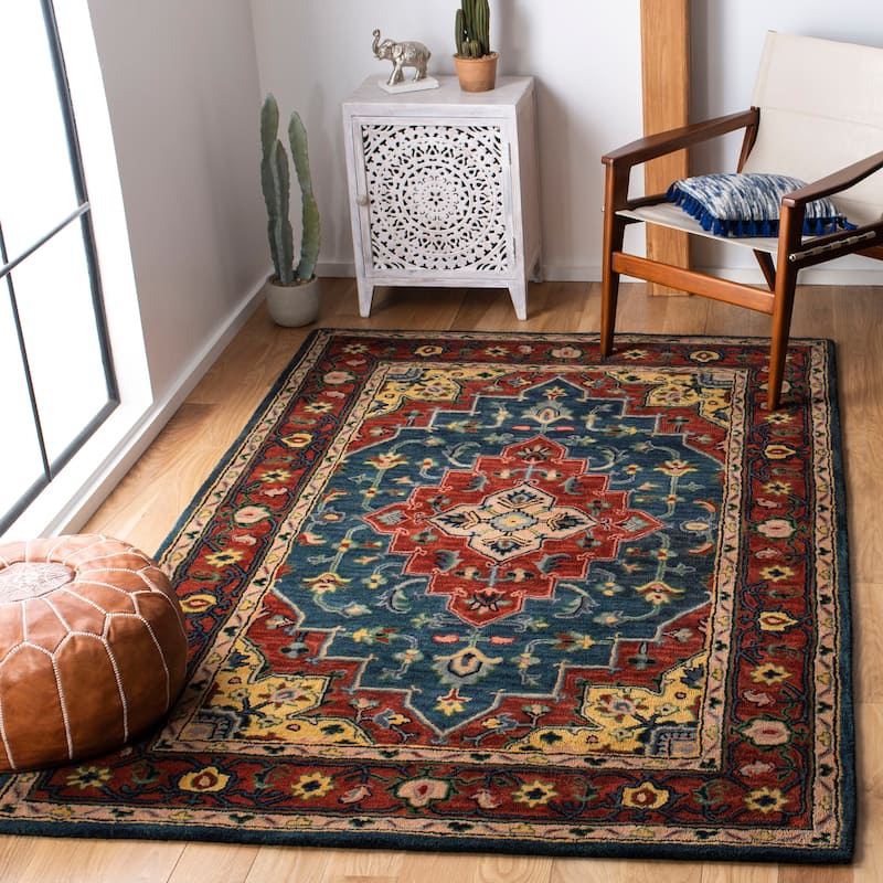SAFAVIEH Handmade Heritage Facet Border Traditional Wool Rug - 3' x 5' - Blue/Red