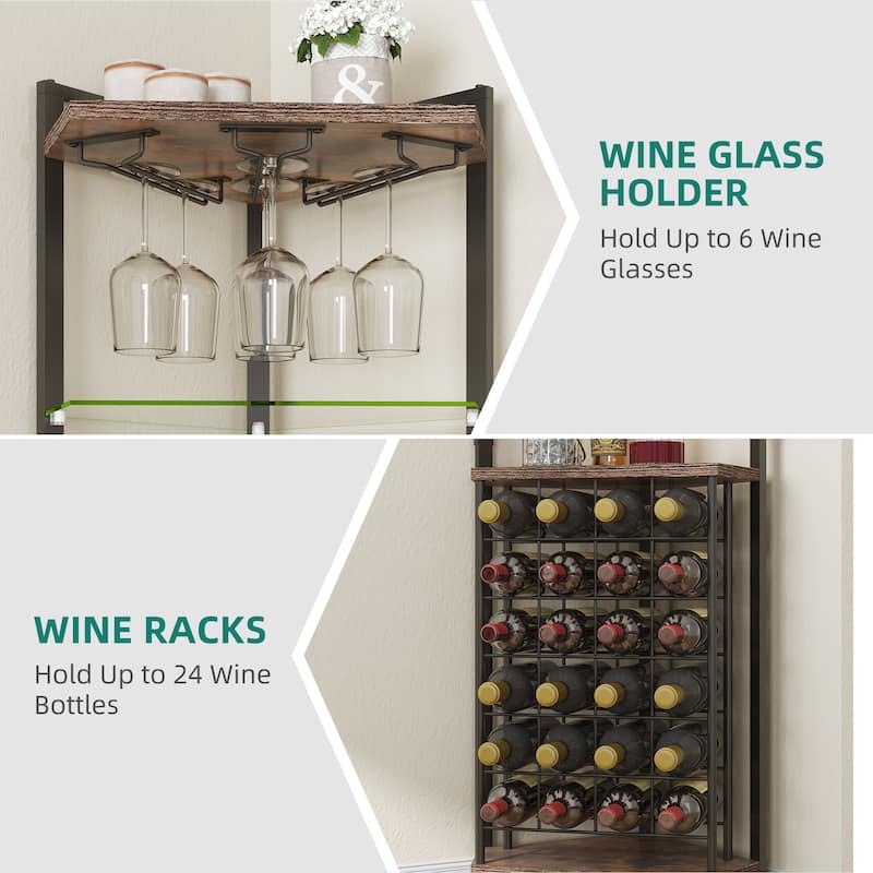 Moasis 4-Tier Corner Wine Rack Bar Storage with Glass Holder and Shelves