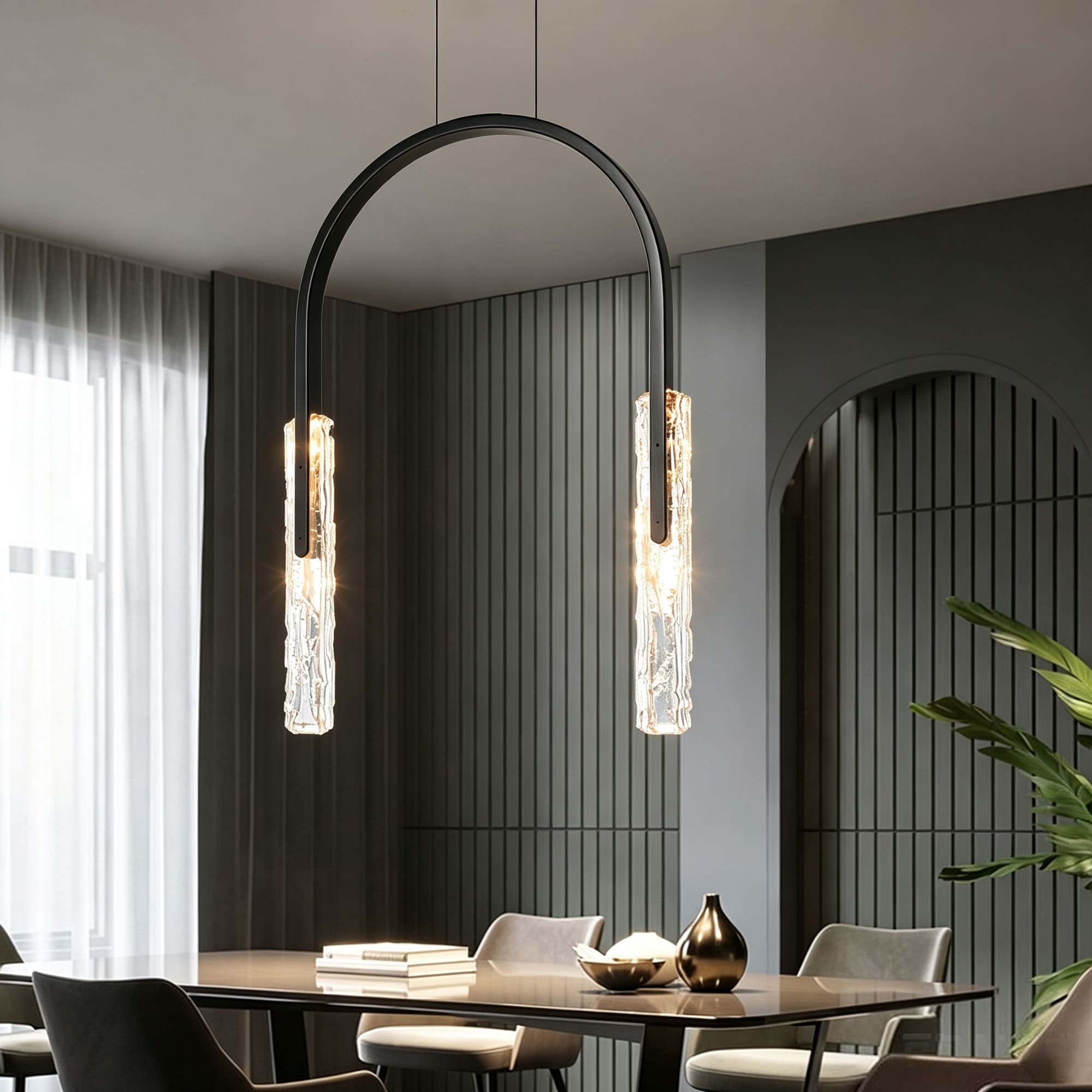 CWI Lighting Curva Integrated LED 22in Black Chandelier with Handcrafted Glass