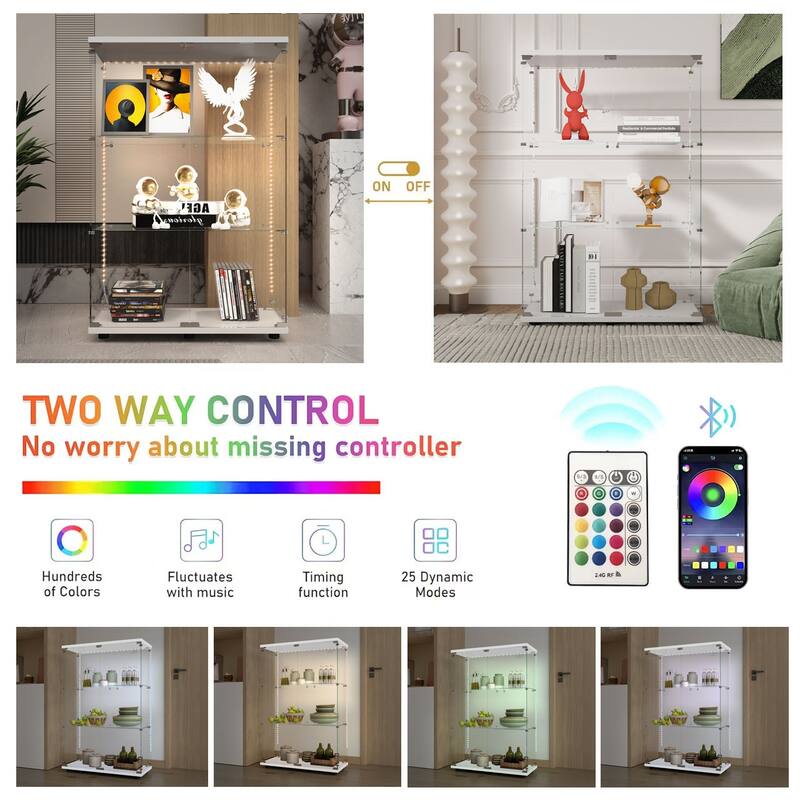 Tempered Glass Display Cabinet,Wine Cabinet,storage Cabinet,File Cabinet,with Bluetooth LED Light Strip,Adjustable Floor Feet