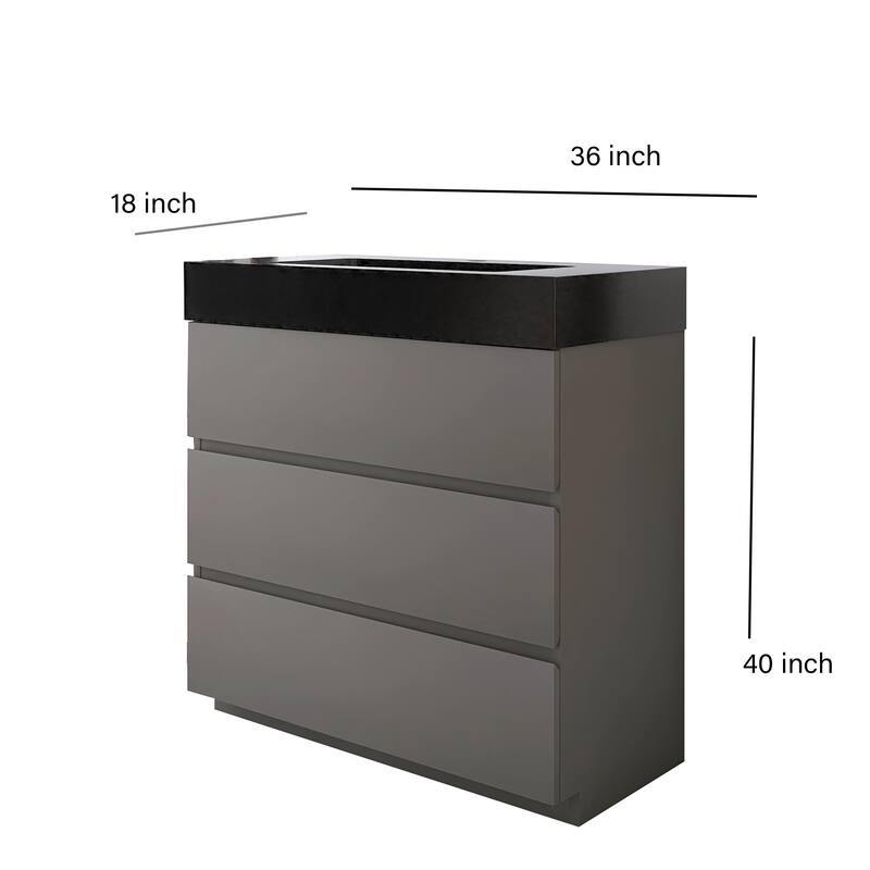 Freestanding Bathroom Vanity with Black Solid Surface Top
