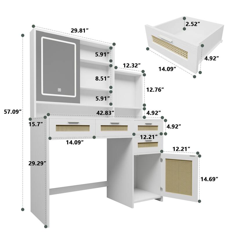 Makeup Vanity Desk with Lights in 3 Colors & Openable Mirror