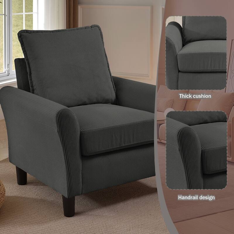 101"Corduroy 3 Piece Living Room Set Including 4 Seater Sofa ,2 Storage Ottoman and Chair