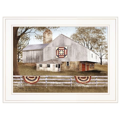 "American Star Quilt Block Barn" by Billy Jacobs, Ready to Hang Framed Print, White Frame