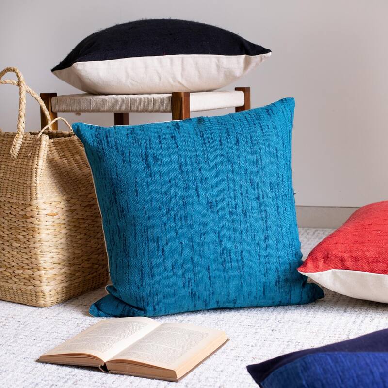 Handmade Textured Solid Square Throw Pillow - 20" - Blue