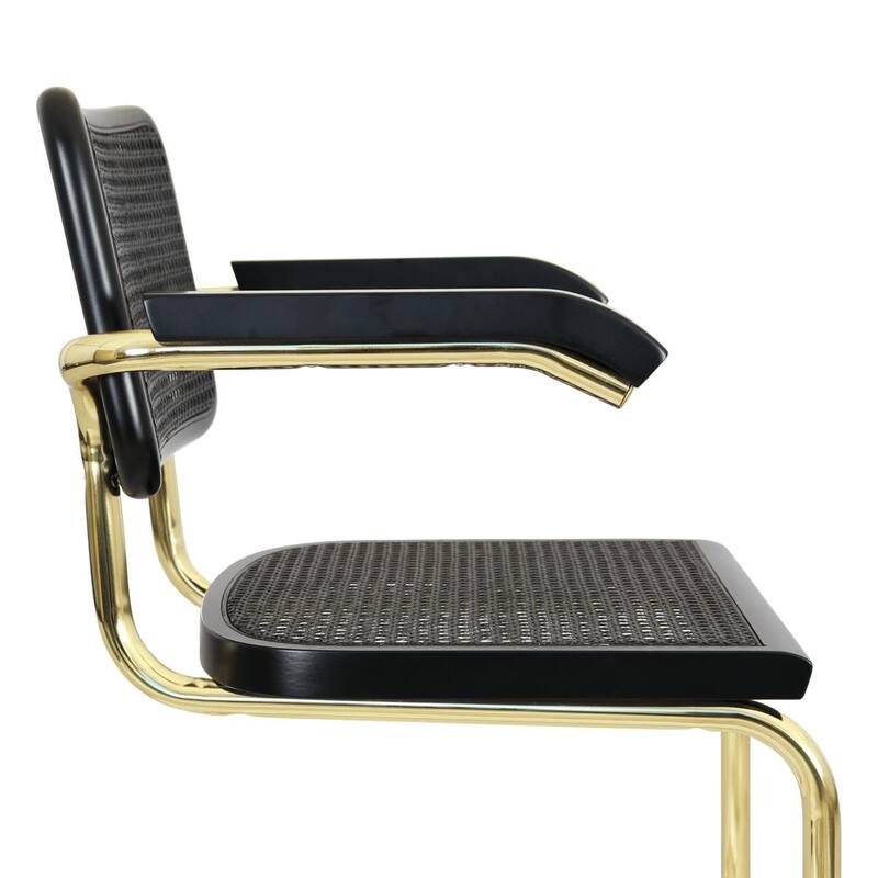 Breuer Chair Company Marcel Breuer Cesca Cane Cantilever Armchair Arm Chair w/ Brass Steel Frame (Various Wood & Cane Colors)
