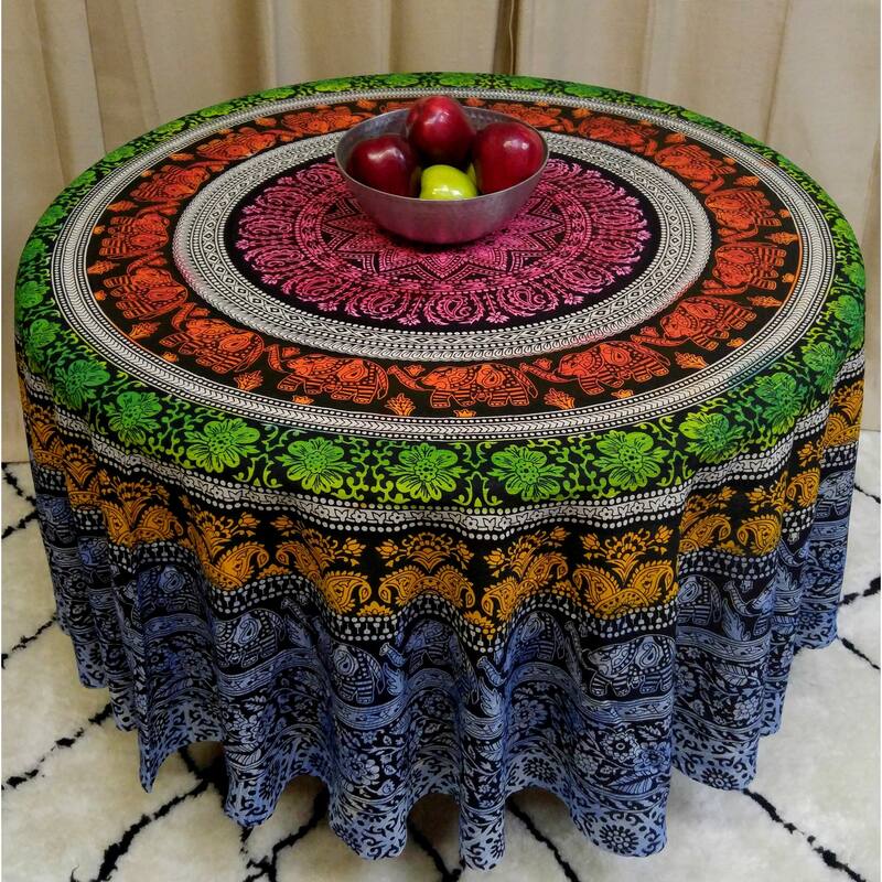 Cotton Flamboyant Elephant Floral Round Tablecloth Collection
