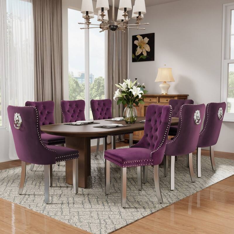 High-end Tufted Velvet Upholstered Nailhead Dining Chair Set of 6