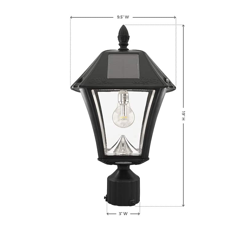 Baytown II Bulb Black Solar 3' Fitter Post Light with Pier and Wall - N/A