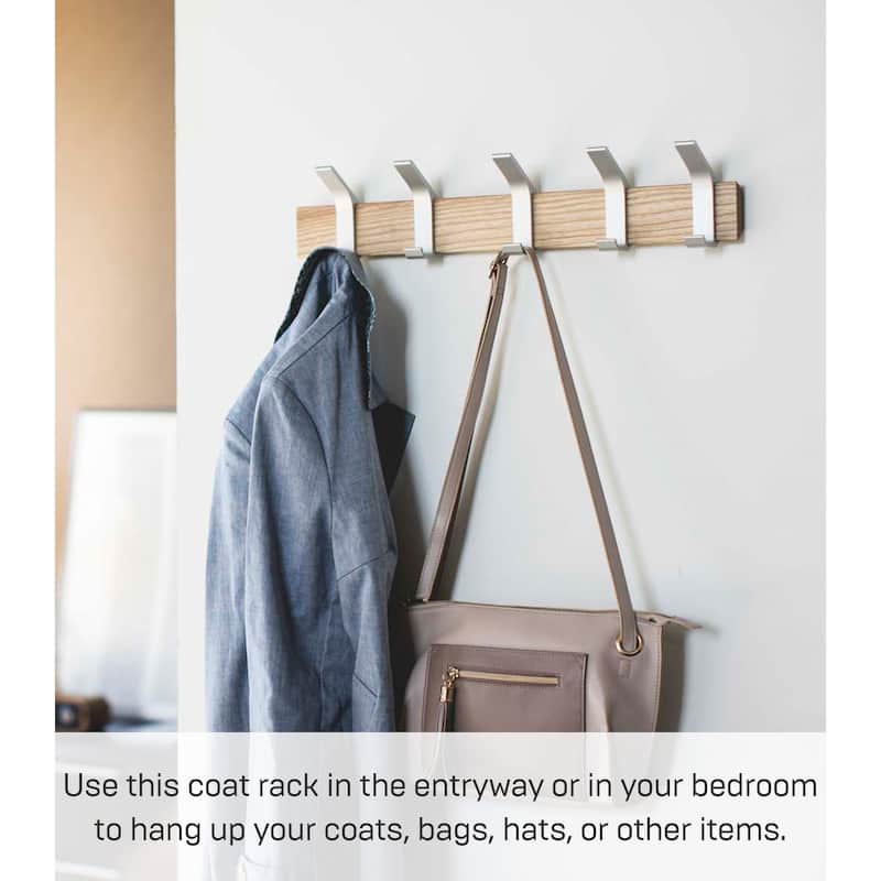 Yamazaki Home Wall-Mounted Coat Rack, Steel and Wood - L 2.56 x W 19.69 x H 3.94 inches
