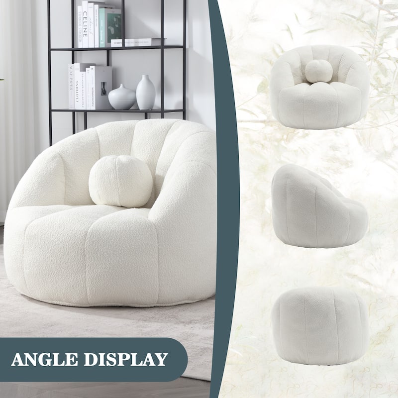 HOMEFUN Boucle Upholstered Round Lazy Cozy Bean Bag Chair With a Pillow