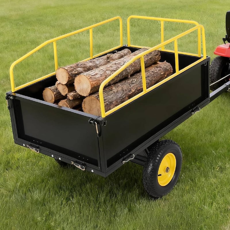 Heavy Duty 750 lbs Steel ATV Dump Trailer, Yard Utility Cart for Lawn Mower, Tractor - Yellow