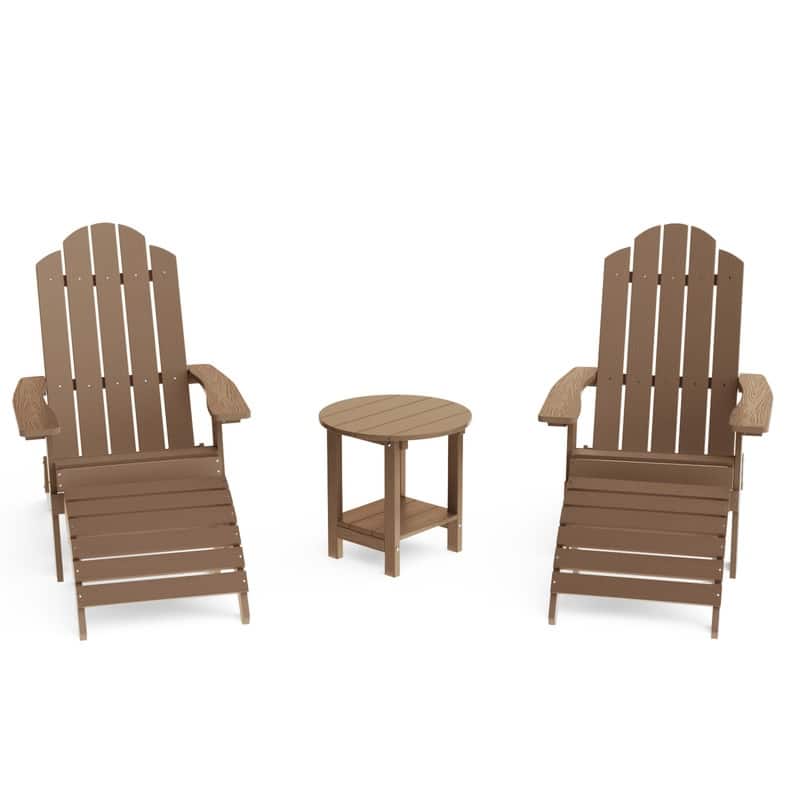 Winsoon 5-Piece All Weather HIPS Outdoor Folding Adirondack Chairs, 2 Ottomans and 1 Side Table