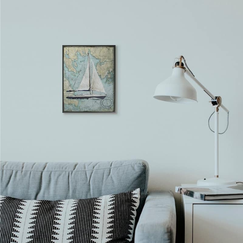 Stupell Vintage World Map Sail Boat Ocean Coast Painting,11x14, Design By Artist Art Licensing Studio - Multi-Color