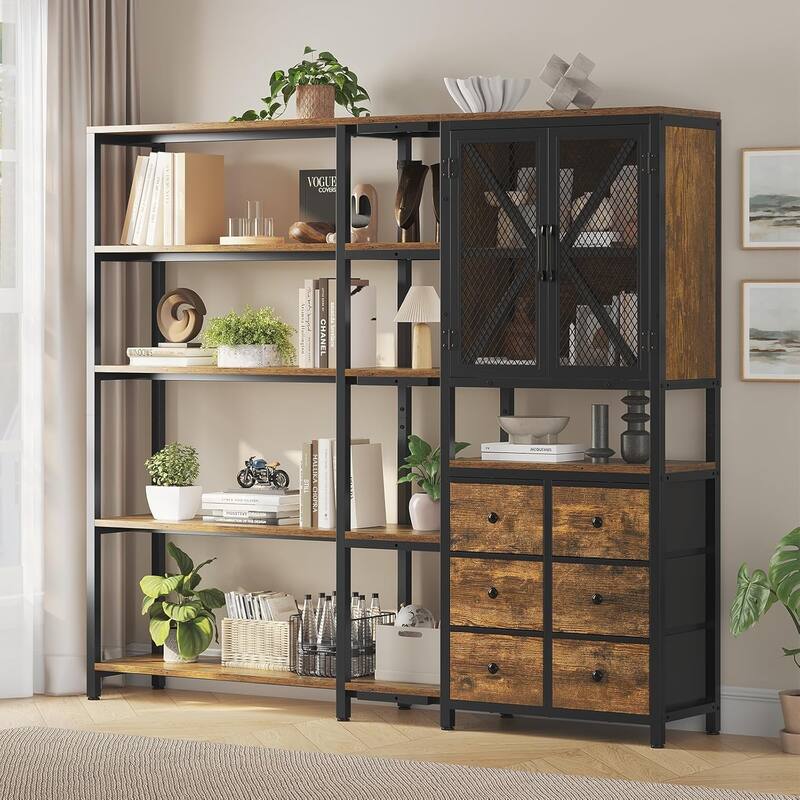 Corner Bookshelf Fabric Drawers Bookcase Display Shelf