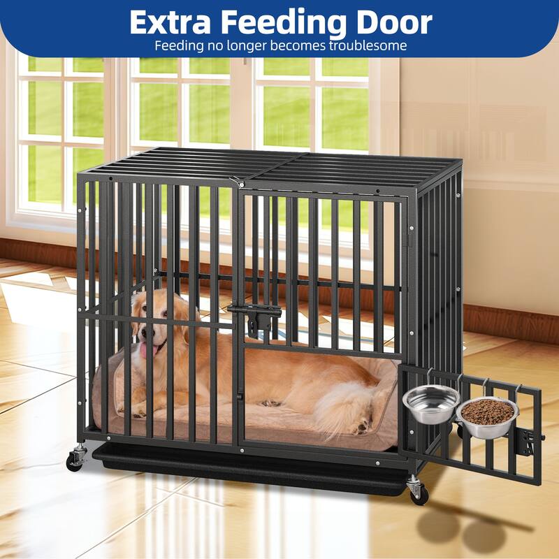 Moasis Heavy Duty Indestructible Dog Crate with Lockable Door and Wheels