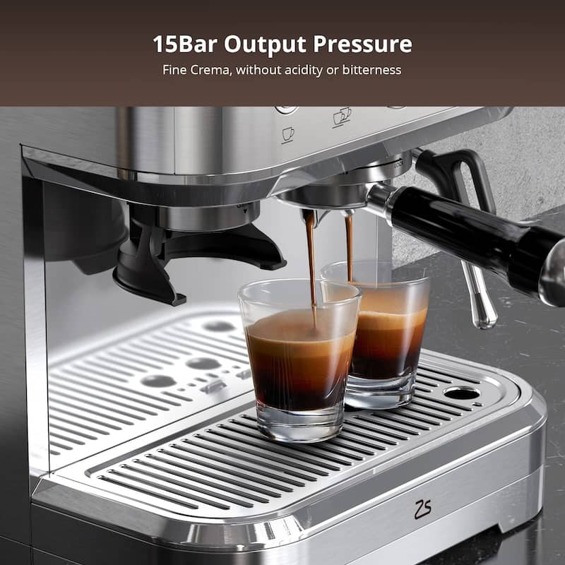 Espresso Machine with Grinder and Milk Frother, 15 Bar Pump Cappuccino Latte Machine with Burr Conical Grinder