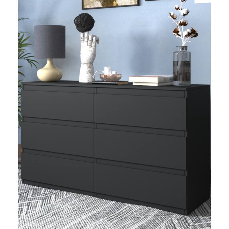 6-Drawer Double Dresser, Storage Cabinet with Solid Wood Handle for Bedroom, Living Room