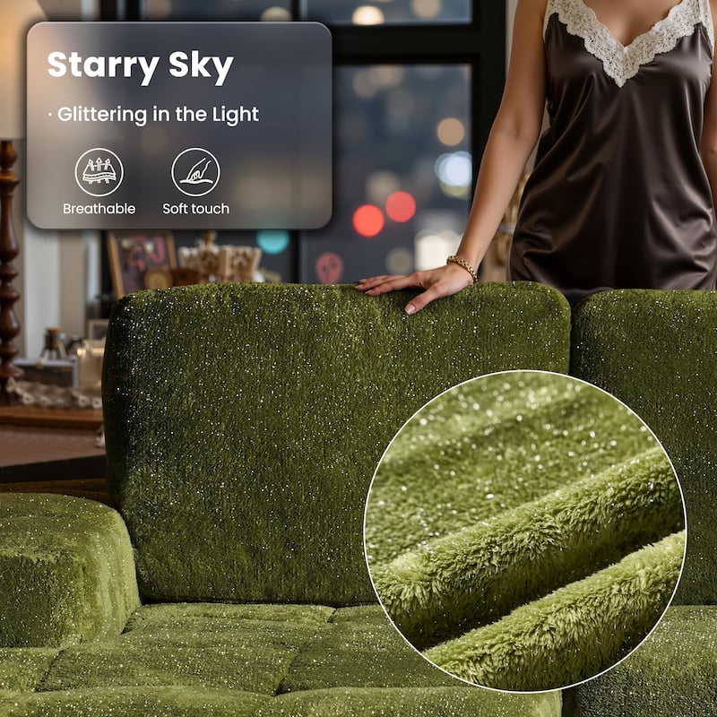 OVIOS Starry Sky Fabric Chaise Lounge Sofa-Green