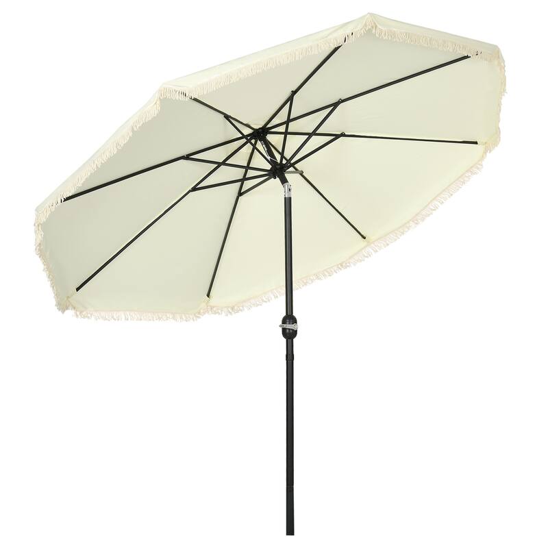 Patio Parasol Outdoor Market Table Umbrella with Button Tilt Crank Tassel and 8 Ribs, for Garden Deck Pool