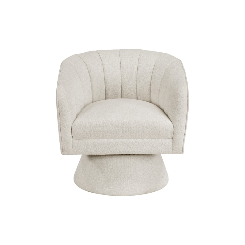 Shea Swivel Accent Chair, Beige Boucle Fabric, Channel Stitched