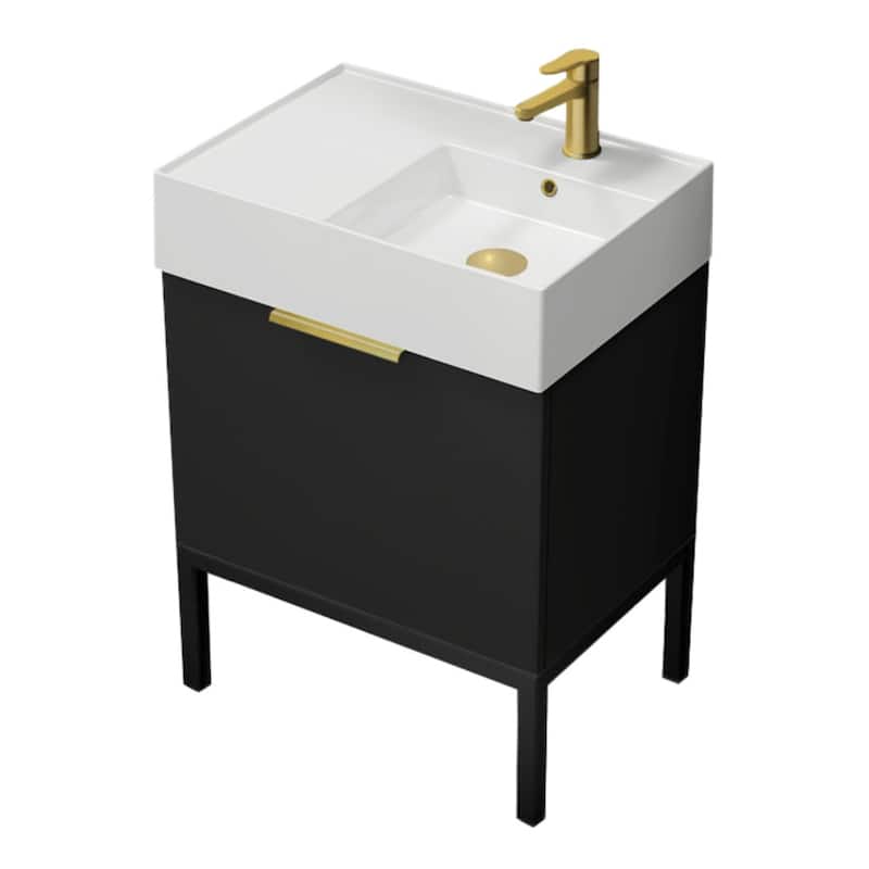 Nameeks Derin-2417-S-R Derin 24" Free Standing Single Basin Vanity Set - Matte Black / Matte Gold - Anthracite Finish