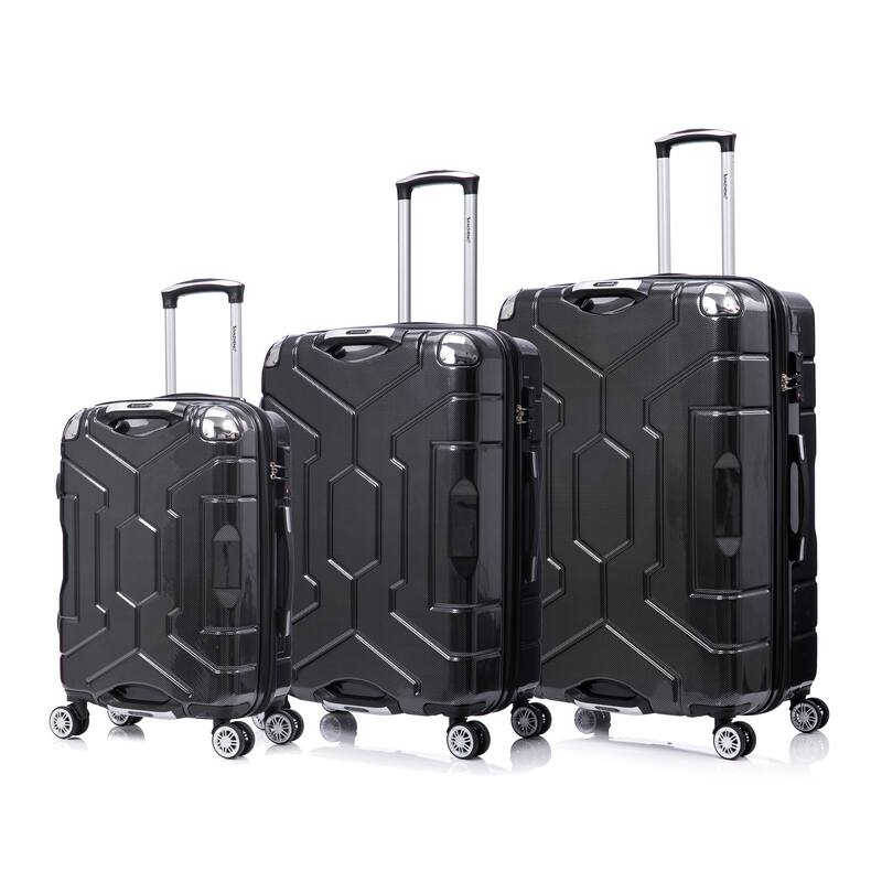 3 Piece Technology PC Hardshell Lightweight Durable Suitcase with Rotating Wheels and Adjustable Ergonomic Telescopic Handle