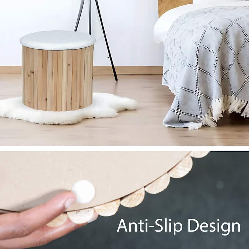 Aria Home Mid-Century Modern Bamboo Base Round Boucle Storage Ottoman