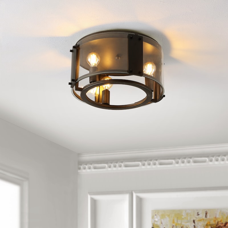 SAFAVIEH Lighting Ingeline Flush Mount - 14" W x 14" D x 7" H - Black/Chrome - 14Wx14Dx7H