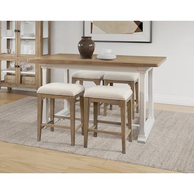 Modern Wood Counter Height Kitchen Dining Table and Four Stools, Brown