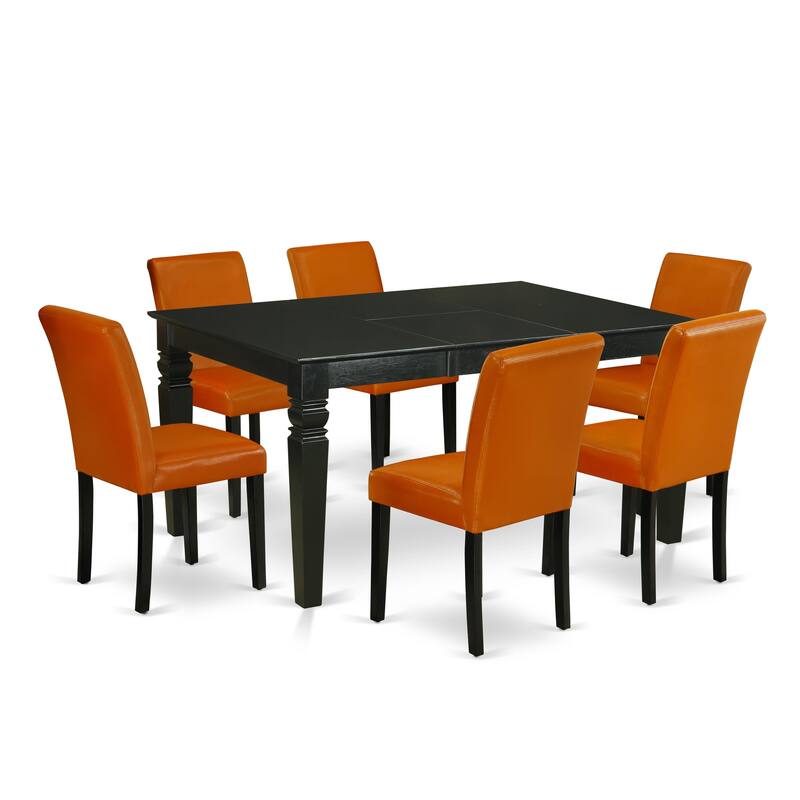 East West Furniture Dining Set- a Dining Table and Baked Bean Faux Leather Chairs, Black(Pieces Options)