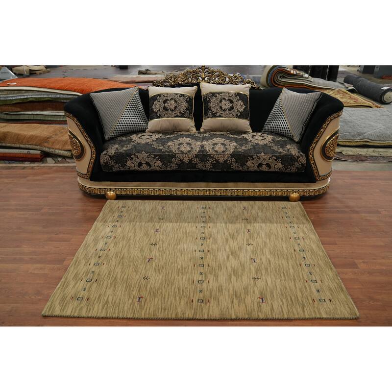 Handmade Wool Gabbeh Oriental Accent Rug Tribal Geometric Carpet - 5' 9'' X 4' 3''