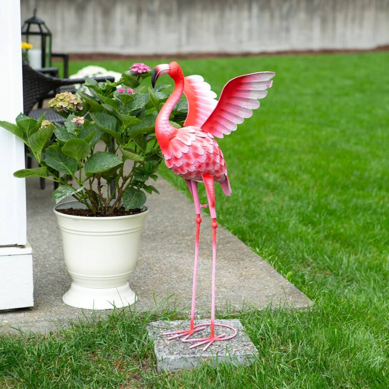 Flying Flamingo Outdoor Garden Statue - 27.5" - Pink and Red