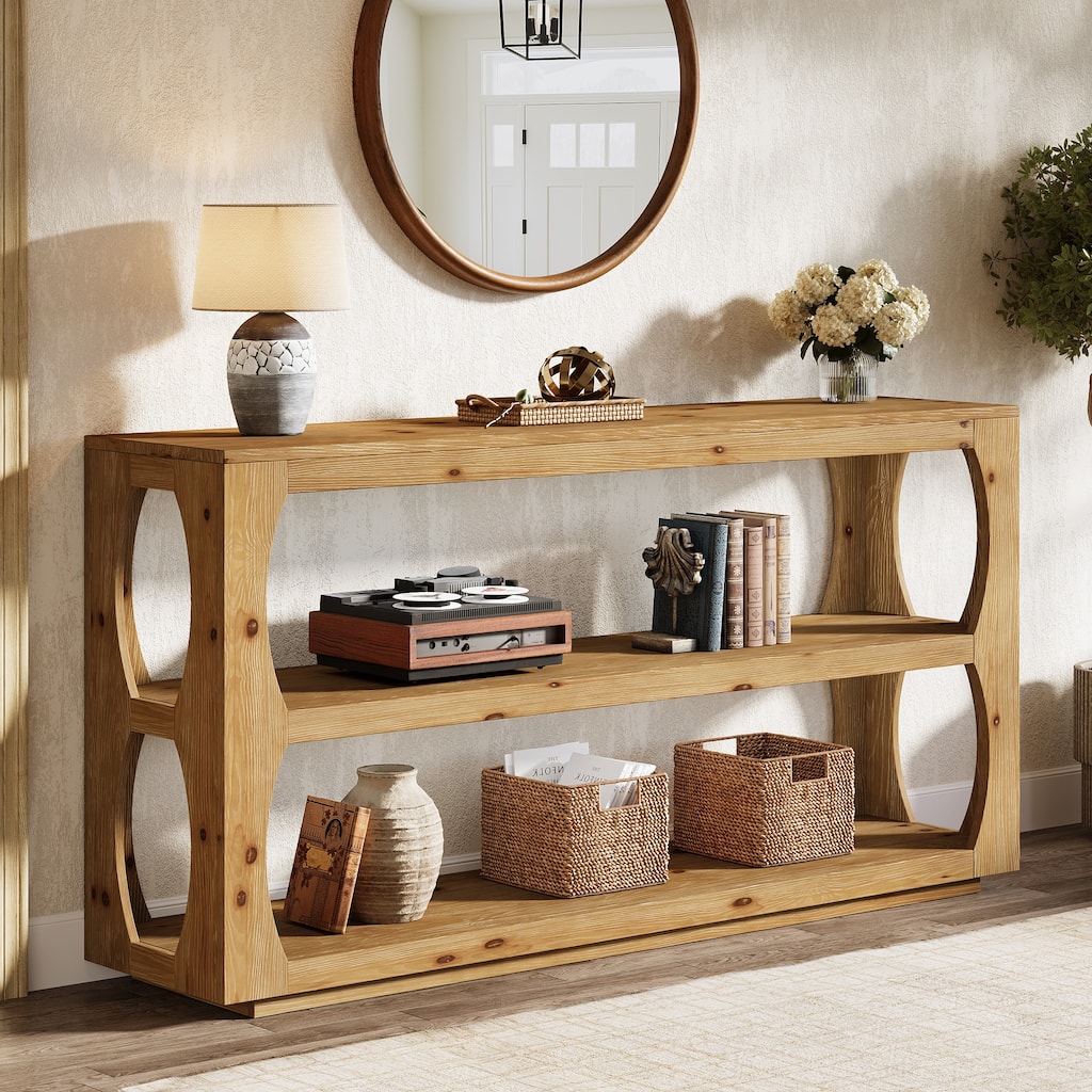 63" Solid Wood Console Table with 3-Tier Storage for Entryway Hallway
