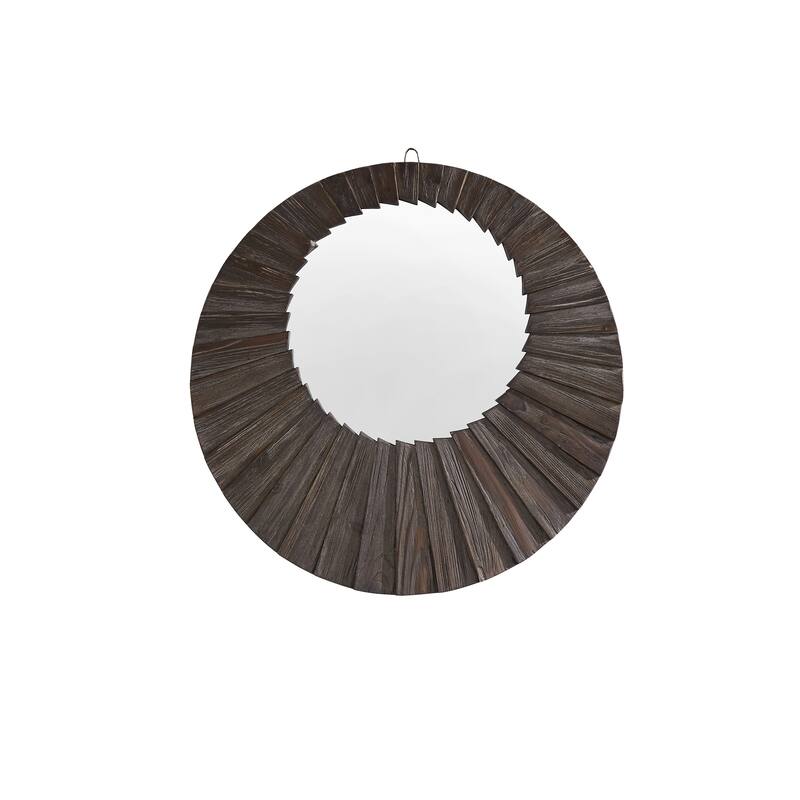 Xavier Dark Brown Reclaimed Wood Round Seashell Wall Mirror by iNSPIRE Q Modern