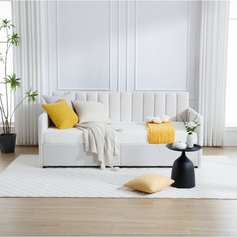 Epiphyllum Modern Velvet Twin Daybed with 2 Drawers and Ribbed Tufted Backrest by Christopher Knight Home