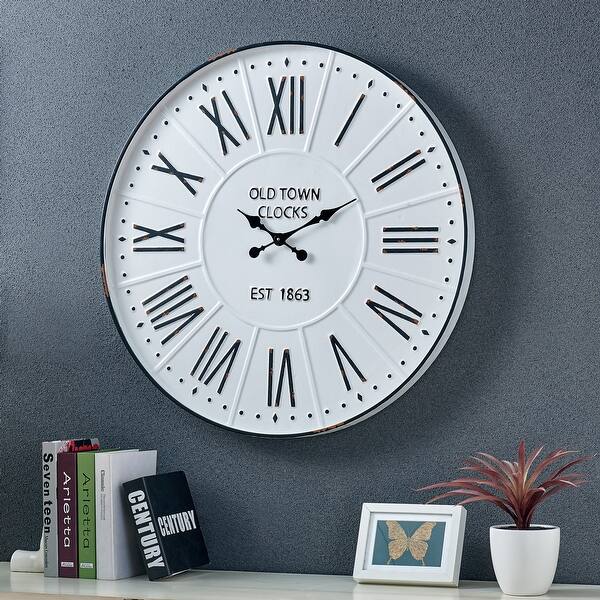 Shop Firstime Co Farmhouse Enamel Wall Clock American Crafted White Metal 31 5 X 2 X 31 5 In 31 5 X 2 X 31 5 In Overstock 27679566