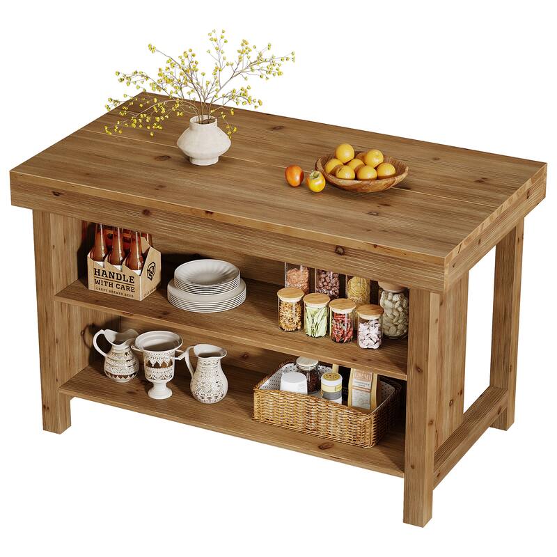 Solid Wood Bar Table, Open Storage Counter Height Pub Dining Table, Kitchen Dining/Living Room Basement Accent Bar Unit