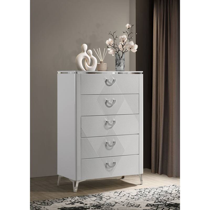 Cassia 5-drawer Bedroom Chest of Drawers White High Gloss
