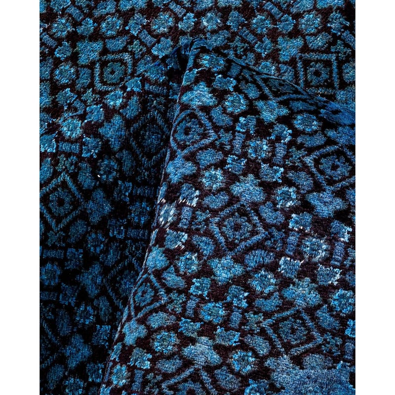 Overton Hand Knotted Wool Vintage Inspired Modern Contemporary Overdyed Blue Area Rug - 6' 1" x 8' 9"