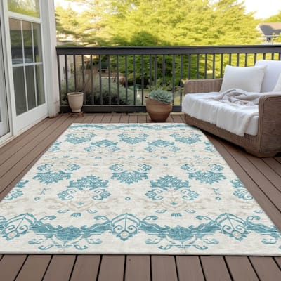 Machine Washable Indoor/ Outdoor Chantille Medallion Damask Rug