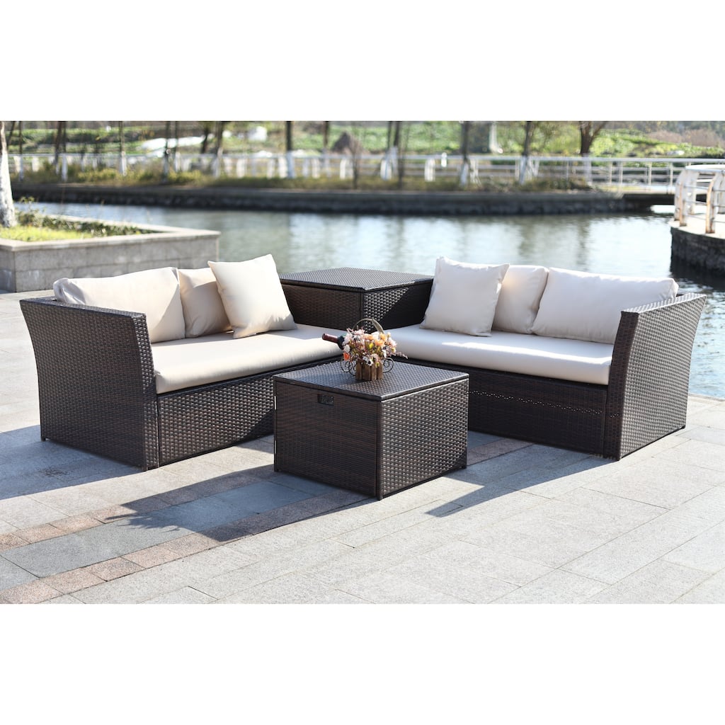 SAFAVIEH Outdoor Makala Sectional Set with Storage - 58W x 26D x 32H