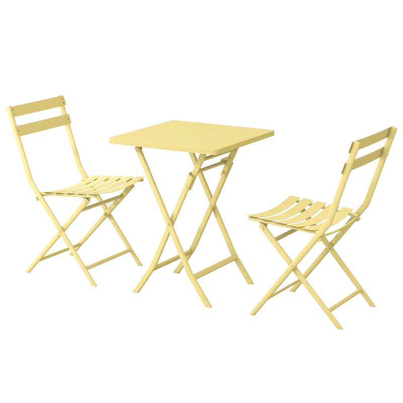 3 Piece Foldable Outdoor Metal Bistro Set with Square Table and Chairs