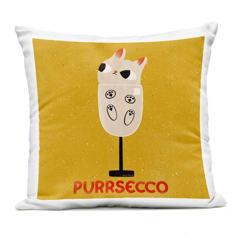 Stupell Purrsecco Cat Wine Printed Outdoor Throw Pillow Design by Carrie Cantwell - Accent - Polyester - Yellow - Single