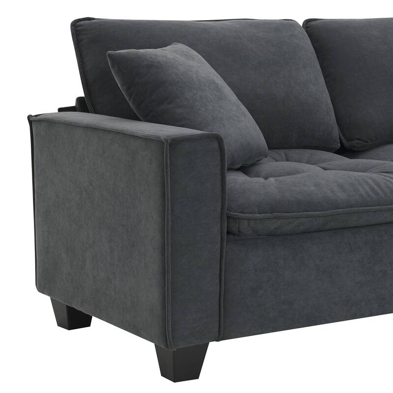100" Modern Convertible Sectional Sofa - Velvet L Shape Couch with Pillows and Ottoman