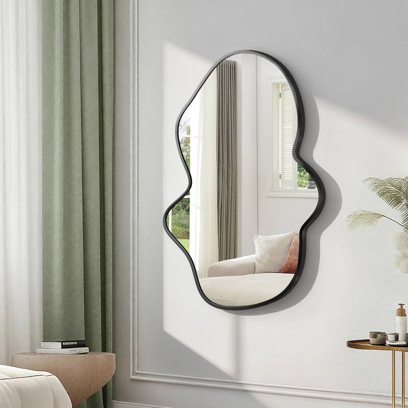 Stylish Aluminum Alloy Framed Irregular Wall Mirror - 26x43 - Black