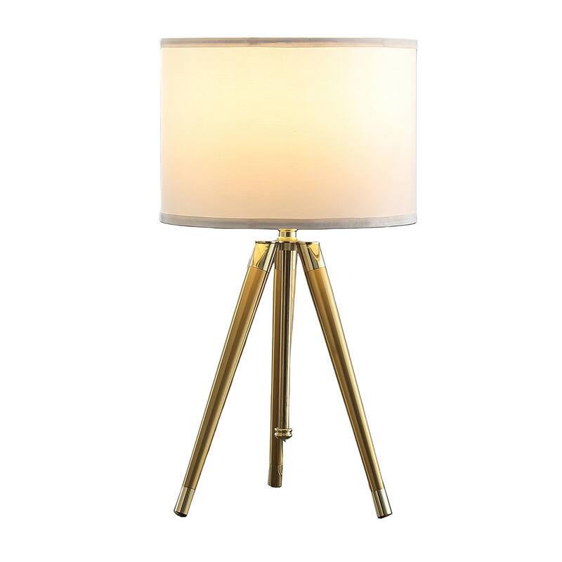Kera Table Lamp, White Drum Shade, Brass Gold Tripod Base 39 Inch