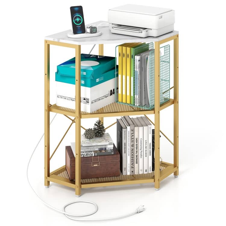 Metal and Engineered Wood Corner Printer Table with Power Strip and Adjustable Shelves - 20" L x 20" W x 31" H