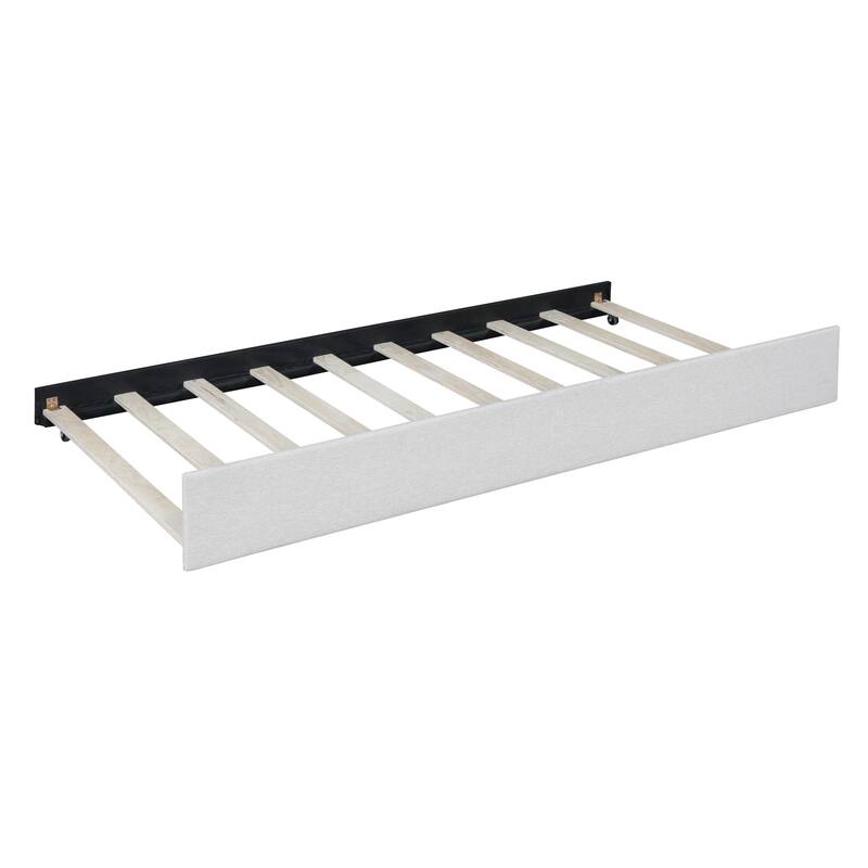 L-Shaped Backrest Daybed Upholstered Daybed Frame Classic Wood Slats Design with 2 Storage Drawers or Trundle, Full Size